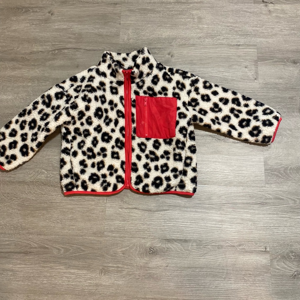 Old Navy Leopard Print Fleece Jacket with Red Accents
